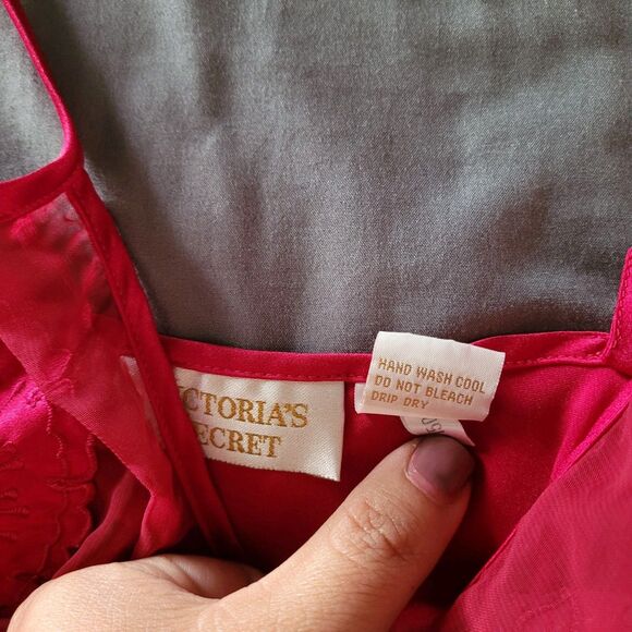 Vtg Y2K Victorias Secret Red Slip Dress Medium Satin Sheer Asymmetrical Romantic - Picture 4 of 7